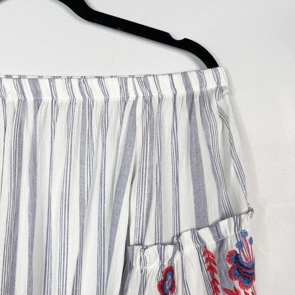 Altar'd State Small S Striped Off The Shoulder Embroidered Blouse Blue White - Picture 4 of 8